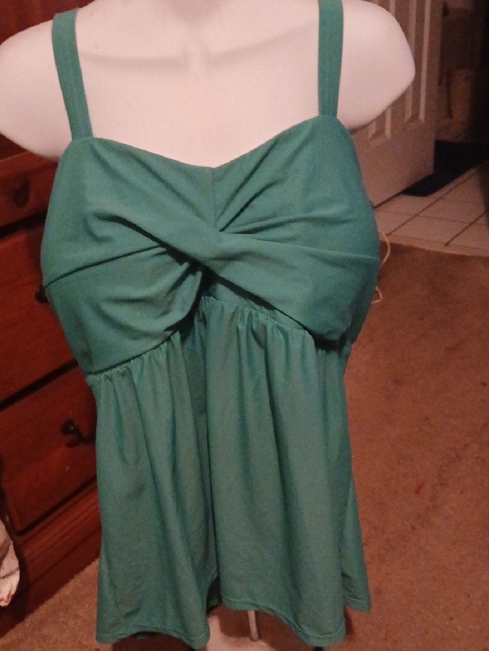 Green Twist-Front Tankini Top